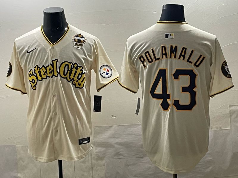 Men 2025 Nike Pittsburgh Steelers #43 Polamalu Cream Limited NFL Jersey style 08->pittsburgh steelers->NFL Jersey